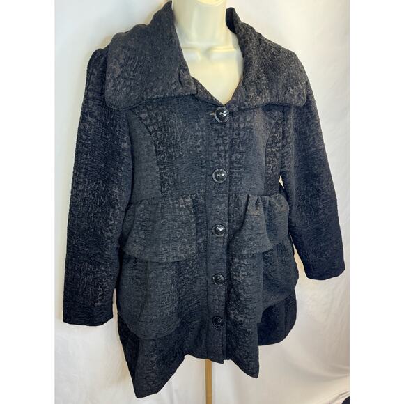 Gorgeous Ruffle Brocade Pea Coat - Black & Chocolate - Size XL (Juniors Sizing) - Picture 7 of 16